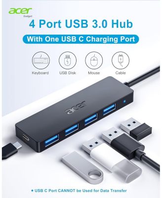 USB Hub, 4 Ports Multiple USB 3.0 Hub, USB Data Hub for Laptop with USB C Power Port, USB Extender for A Port Laptop, Windows, Linux, acer PC, and More(0.7ft)