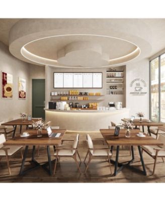 Square Dining Table Set of 6, Industrial Dinner Table with Metal Base, Wood Kitchen Table for 10 People, Brown Bar Table for Restaurants, Kitchens, Coffee Shops, Bistros and Offices