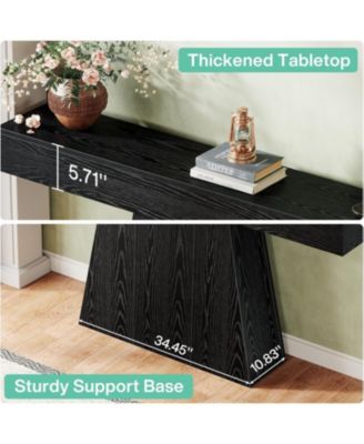 Wood 63-Inch Console Table with Trapezoidal Base for Entryway or Living Room