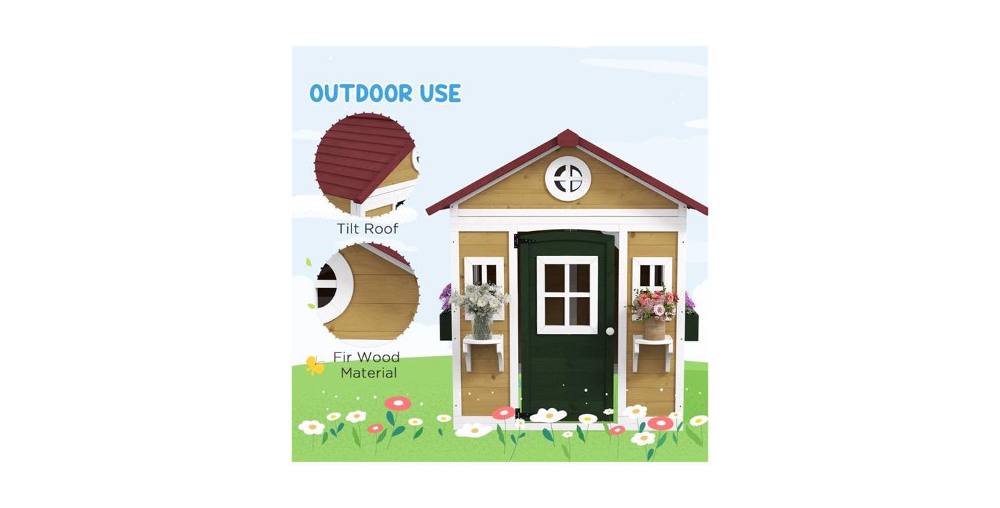 Детская игрушка Slickblue Outdoor Wood Playhouse with Windows and Doors, 3–8 лет, цвет: Бежевый / Зелёный — фото 3
