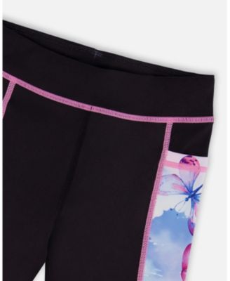 Girls Colorblock Athletic Leggings Black And Multicolored Butterflies
