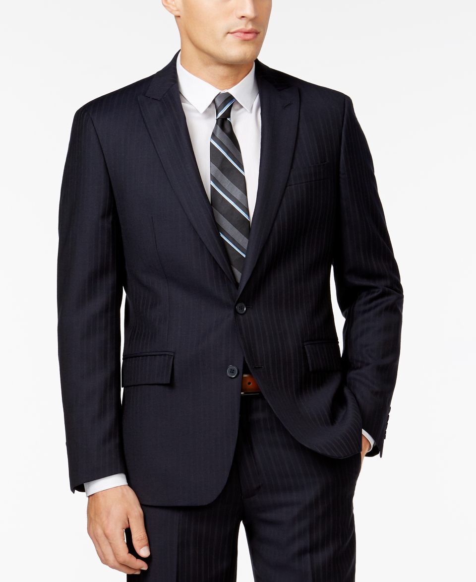 Ryan Seacrest Distinction Navy Stripe Slim Fit Jacket, Only at