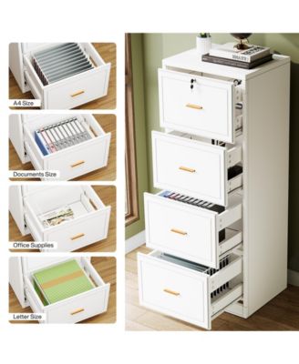 4-Drawer File Cabinet, Vertical Filing Cabinet with Lock, Wood Storage Cabinet for Home Office,Locable File Cabinet for A4/F4/Letter/Legal Size Files