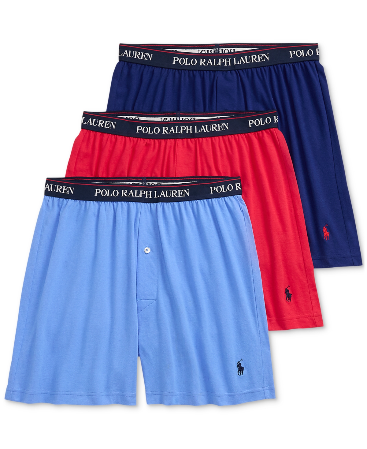 Polo Ralph Lauren Men's 3-pk. Cotton Classic Knit Boxers In Fall Royal,begonia Red,harbor Island Blu