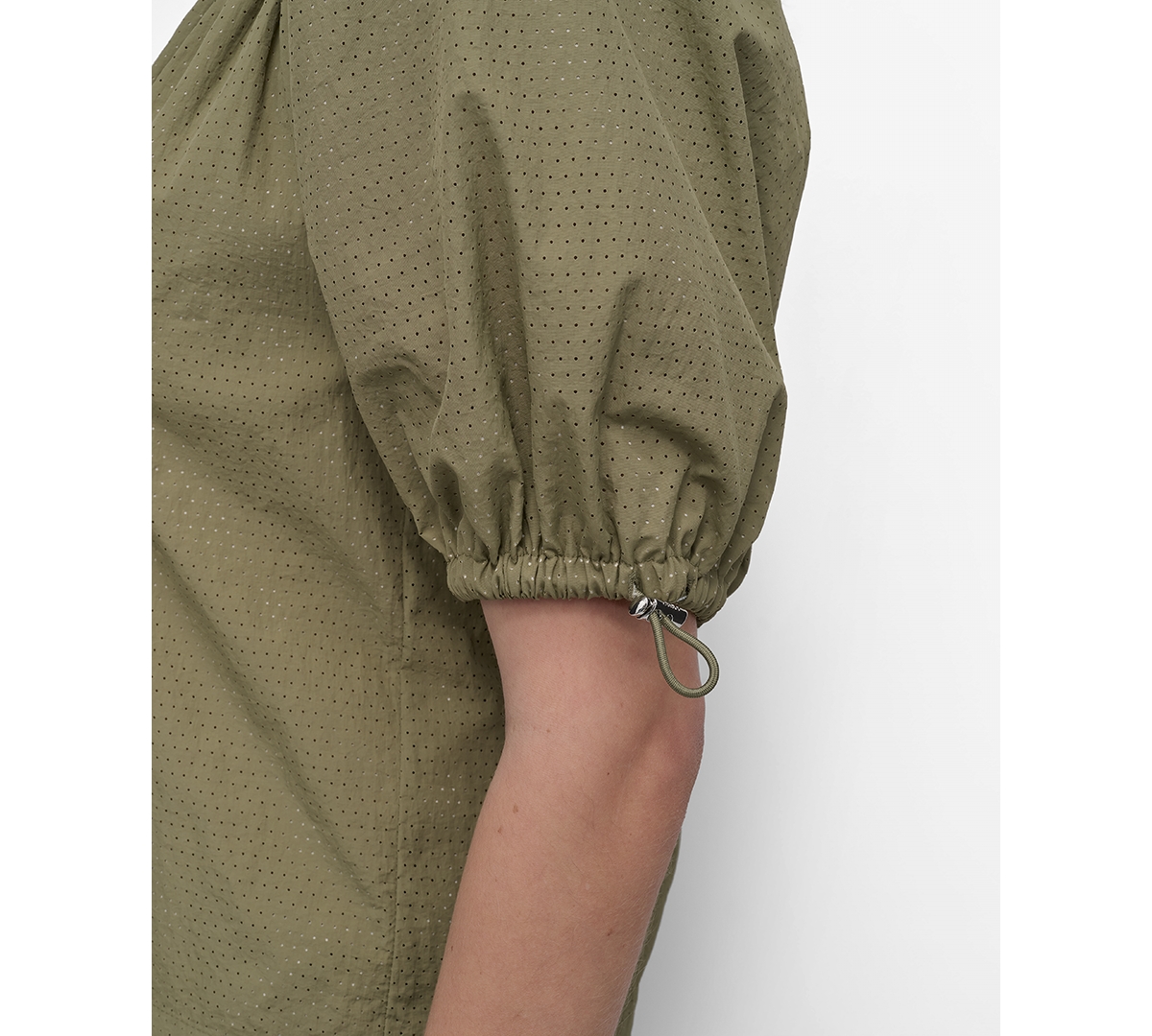 Shop Dkny Women's Bungee-sleeve Perforated Tech Top In Utility Green