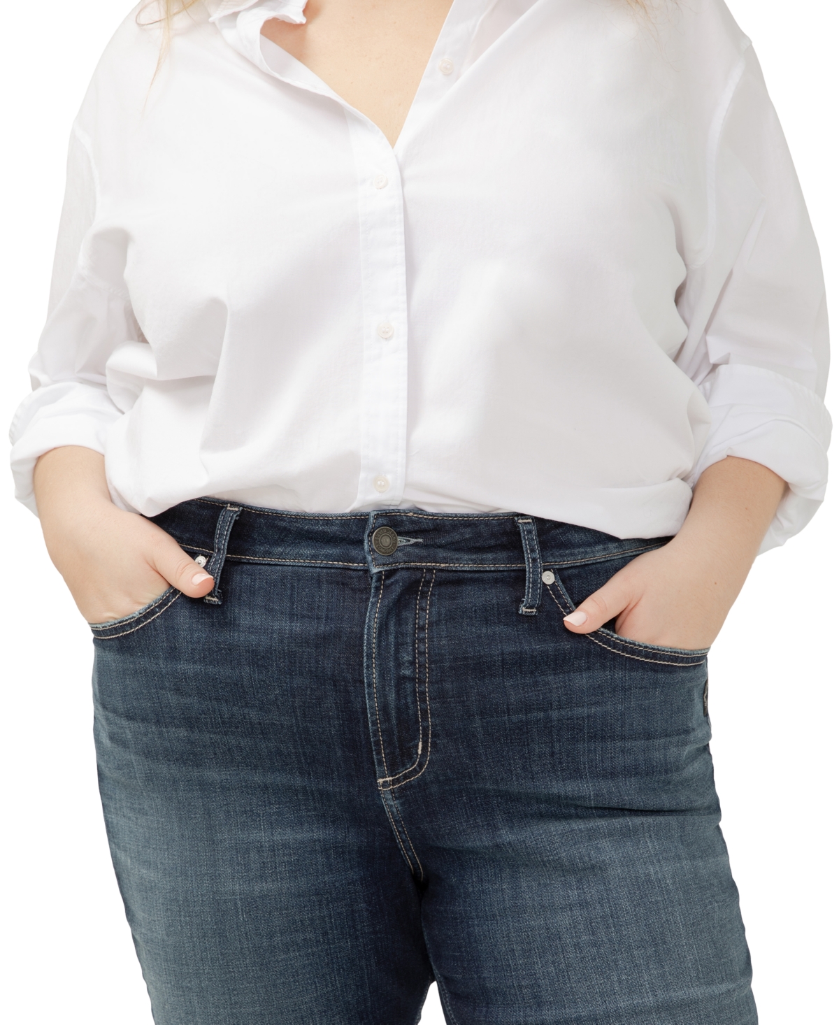 SILVER JEANS CO. PLUS SIZE AVERY CUFFED DENIM JEANS 