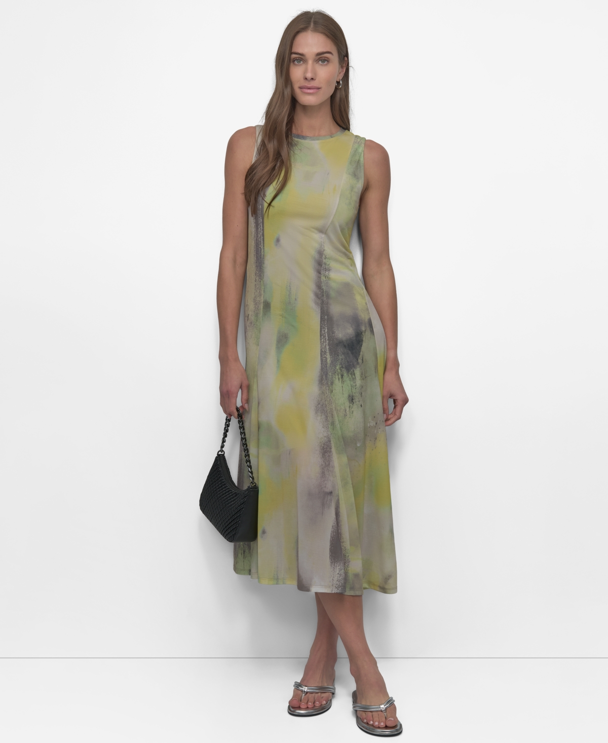 Dkny Women's Sleeveless Printed Jersey Dress In Watercolor Hues