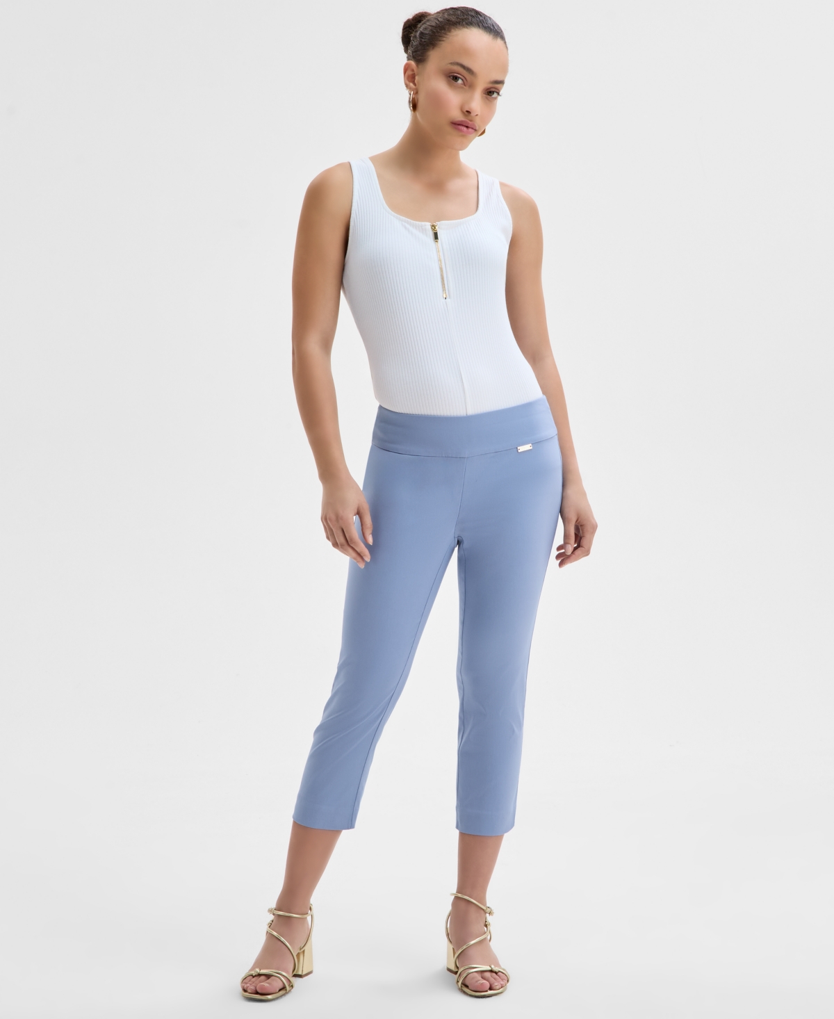 Petite Tummy-Control Pull-On Capri Pants, Created for Macy's - Blue Saber