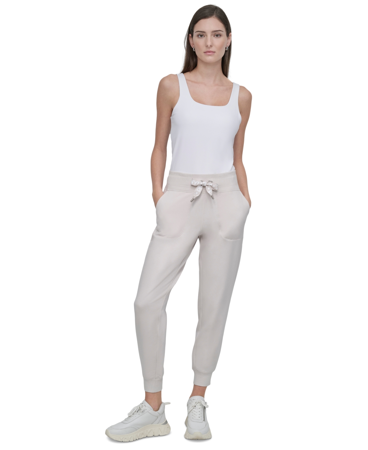 Dkny Sport Women's Logo-drawstring High-rise Joggers In Sand