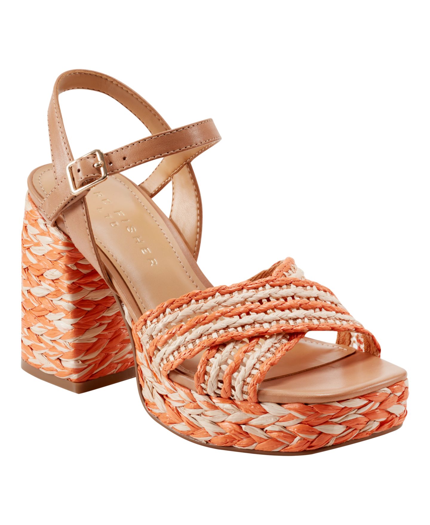 Женские сандалии Marc Fisher LTD Juliey Woven Block Heel Platform, цвет: Оранжевый / Натуральный — фото 1