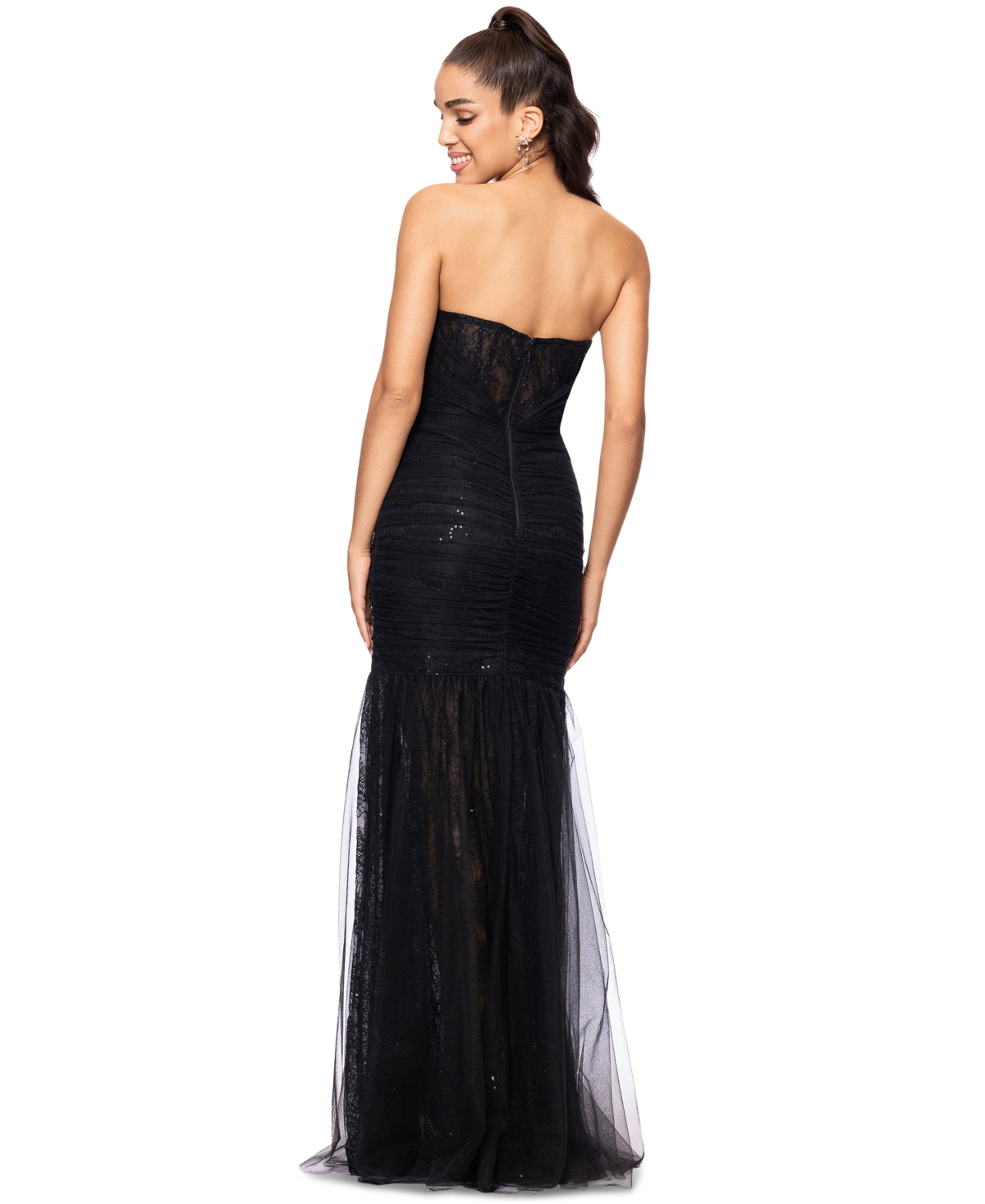 Shop Betsy & Adam Women's Sequined Lace Corset Gown In Black