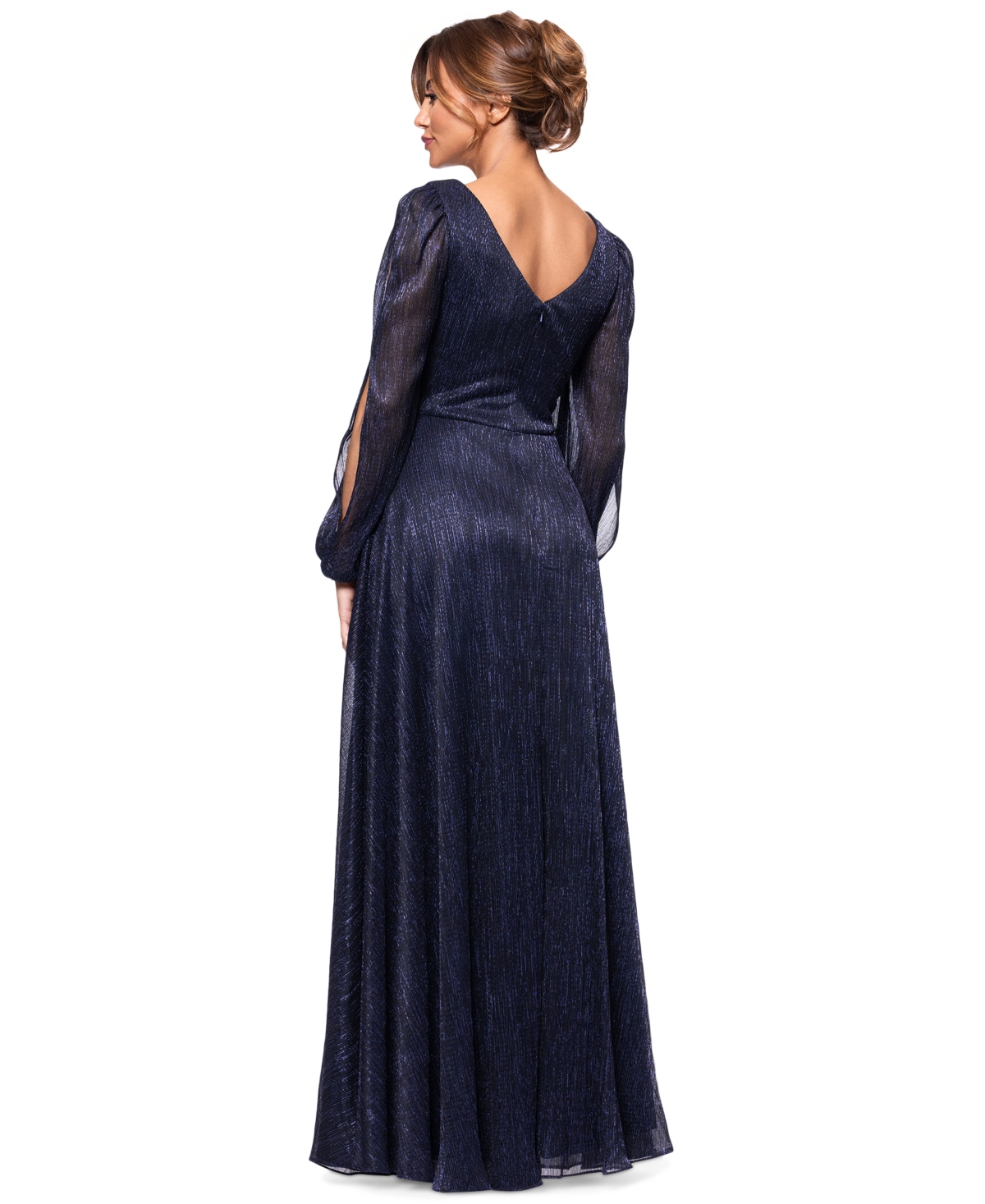Betsy & Adam Women's Metallic Crinkled Gown In Navy,royal