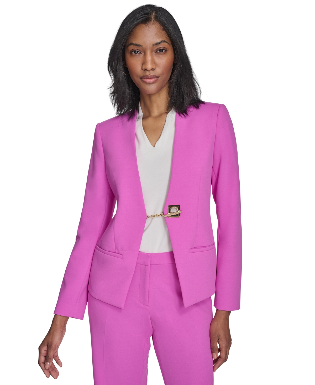 Shop Halston Women's Collarless Toggle Chain Blazer In Orchid