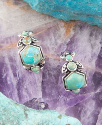 Emile Blue Turquoise Sterling Hexagon Hoop Earrings