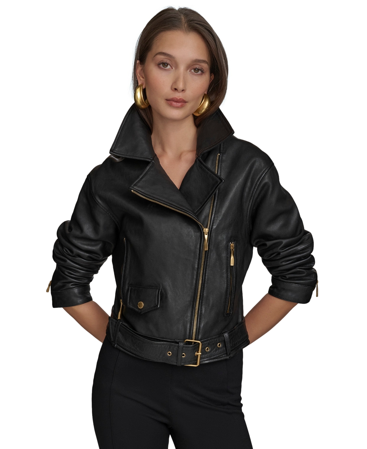 Women's Asymmetric Leather Moto Jacket - Black