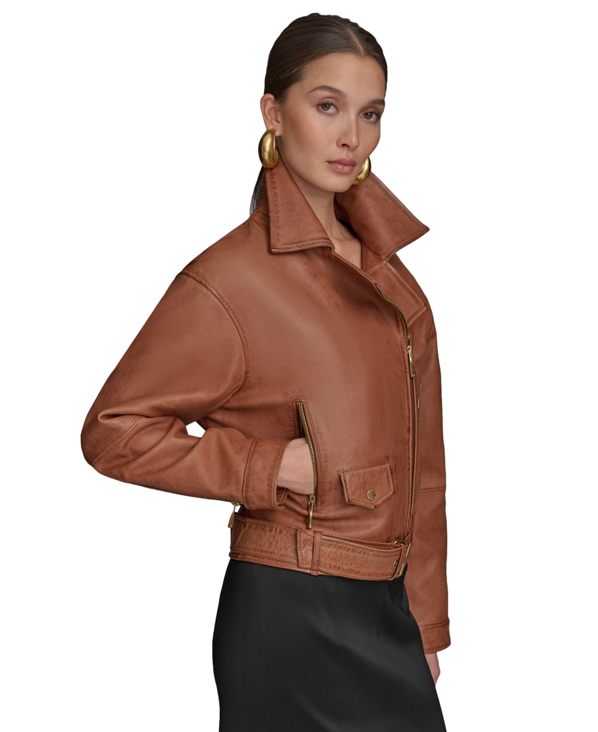 Women's Asymmetric Leather Moto Jacket - Black