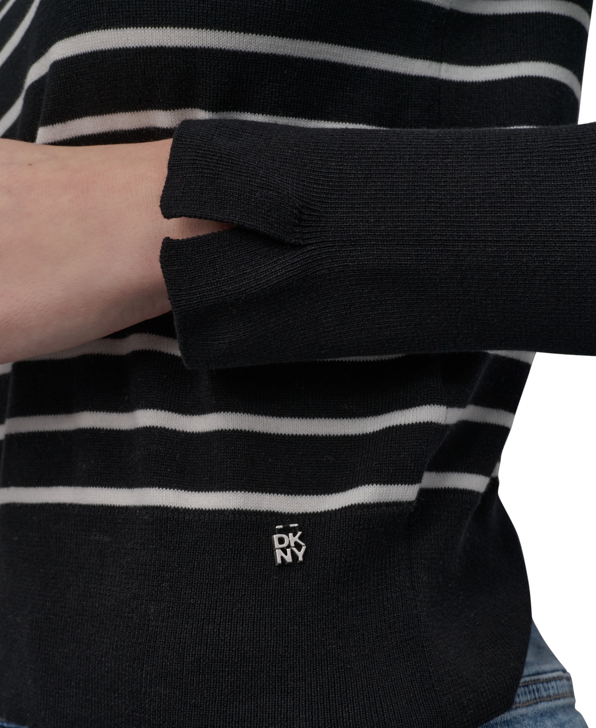 DKNY JEANS PETITE STRIPED CREWNECK SWEATER 