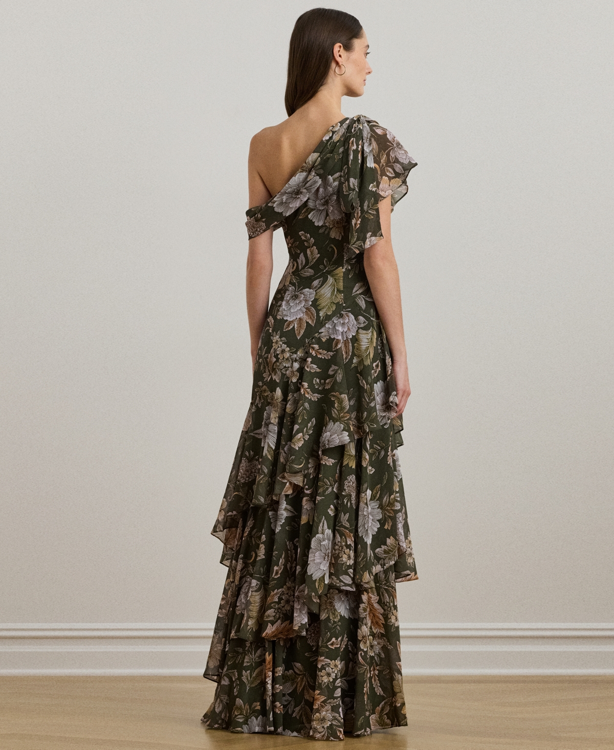 Shop Ralph Lauren Women's Floral Georgette One-shoulder Gown In Olive Multi