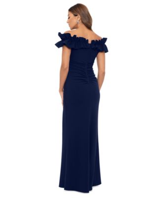 Women's Ruffled Off-The-Shoulder Side-Slit Gown