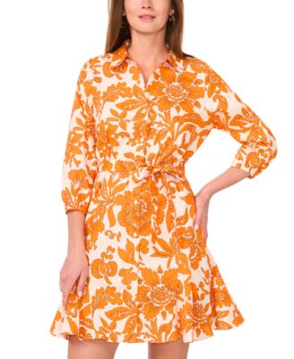 Women's Printed Collared Button-Front Dress