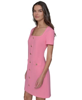 women's square neck button up dress The Khaki Square Neck Plaid Button Mini Dress & Reviews - Khaki - Dresses