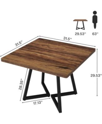 Square Dining Table Set of 4, 31.5" Industrial Dinner Table with Metal Base, Wood Kitchen Table for 10 People, Brown Bar Table