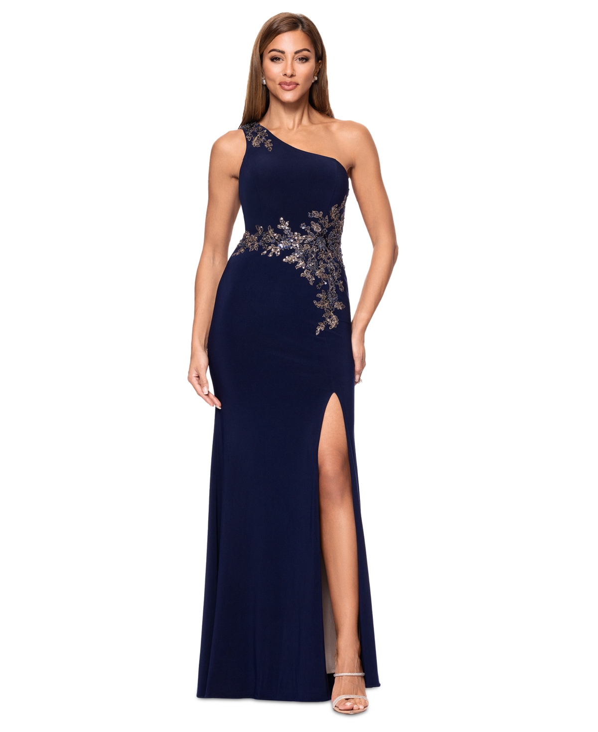 Women's Applique One-Shoulder Gown - Navy