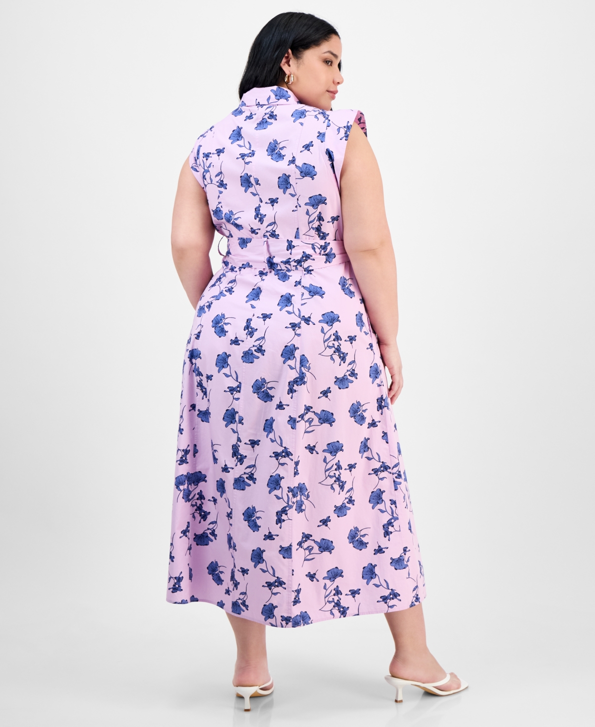 ON 34TH TRENDY PLUS SIZE COTTON BELTED MIDI SHIRTDRESS, EXCLUSIVELY AT MACY'S 