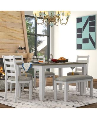 Rustic Style 6-Piece Dining Room Table Set with 4 Upholstered Chairs & a Bench
