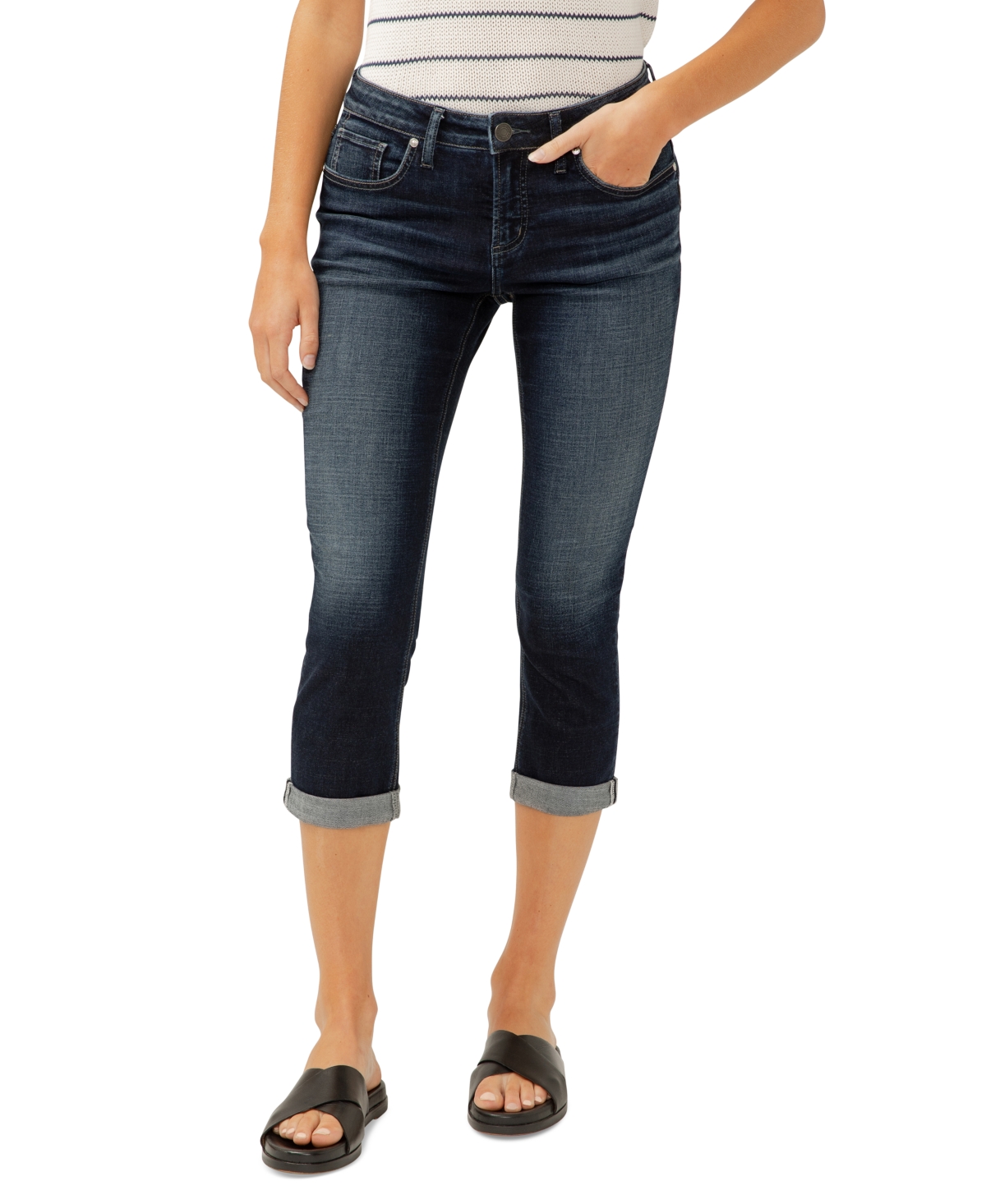 Shop Silver Jeans Co. Women's Elyse Mid-rise Capri Jeans In Indigo