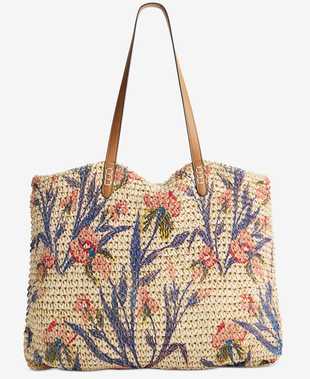 Extra-Large Printed Straw Floral Tote, Exclusively at Macy's - Lyra Blooms