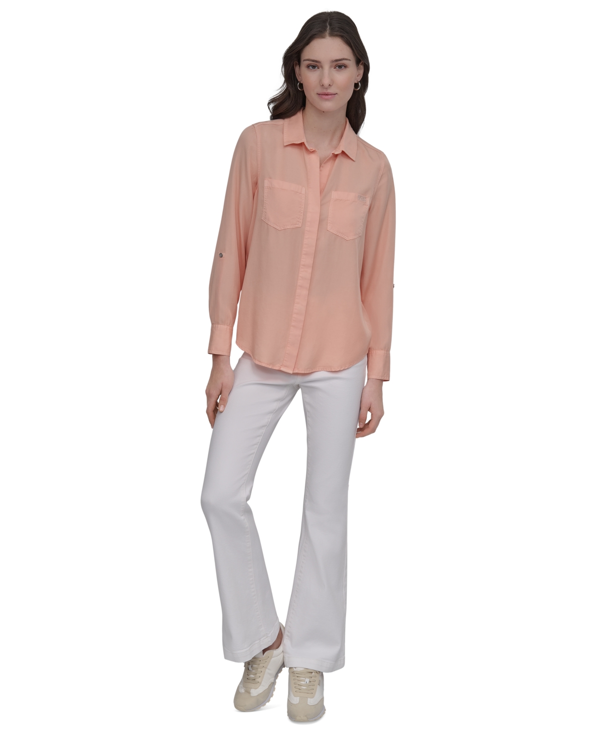 DKNY JEANS WOMEN'S ROLL-TAB-SLEEVE BUTTON-FRONT SHIRT 