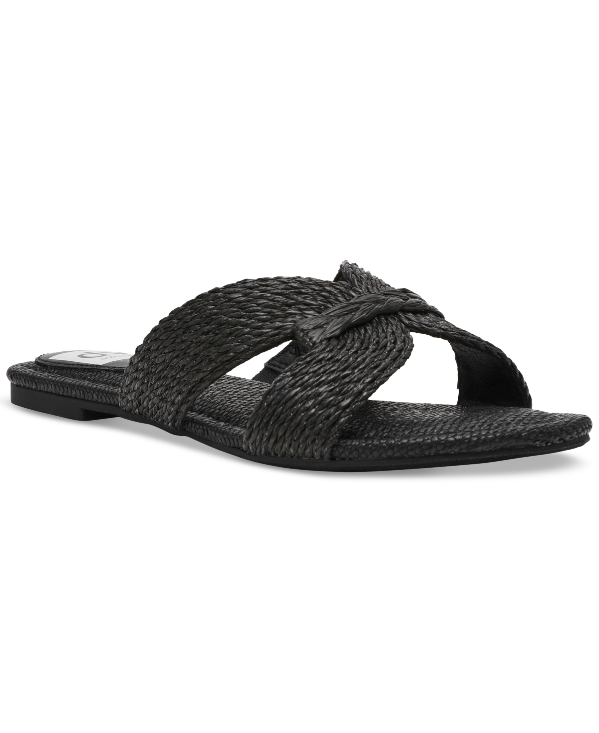 Dv Dolce Vita Women's Geeya Raffia Criss Cross Strap Flat Slide Sandals In Black Raffia