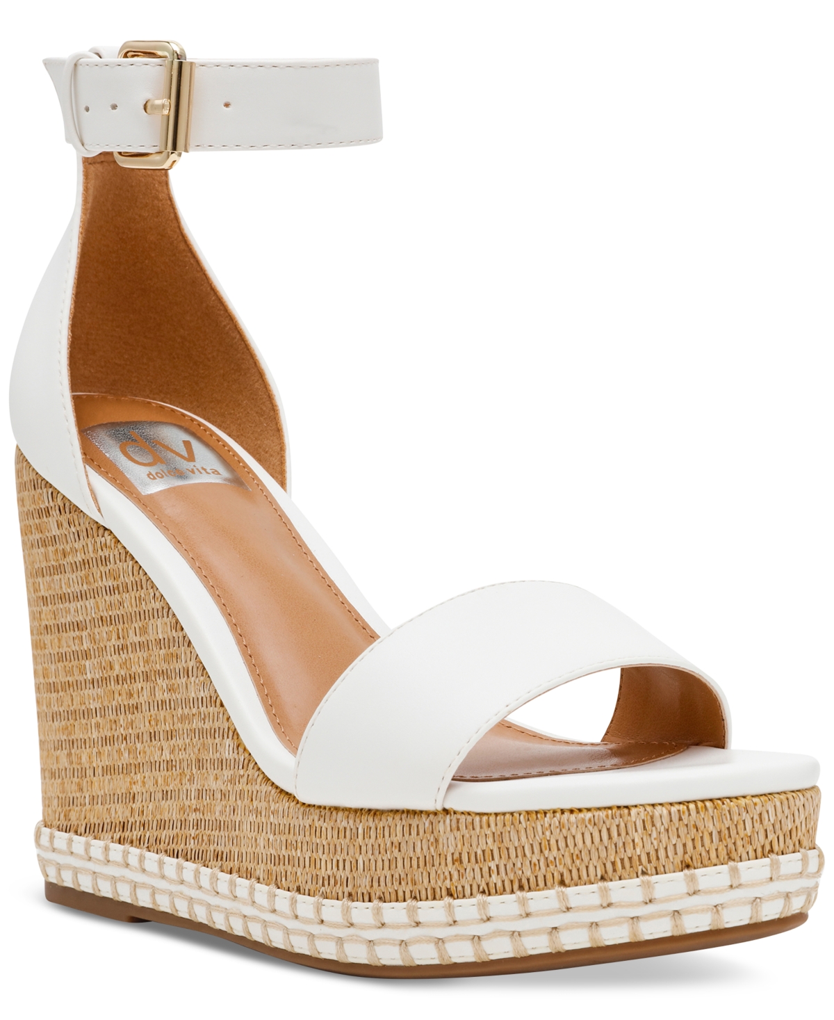 Dv Dolce Vita Women's Tammara Ankle-strap Platform Whipstitch Wedge Sandals In White