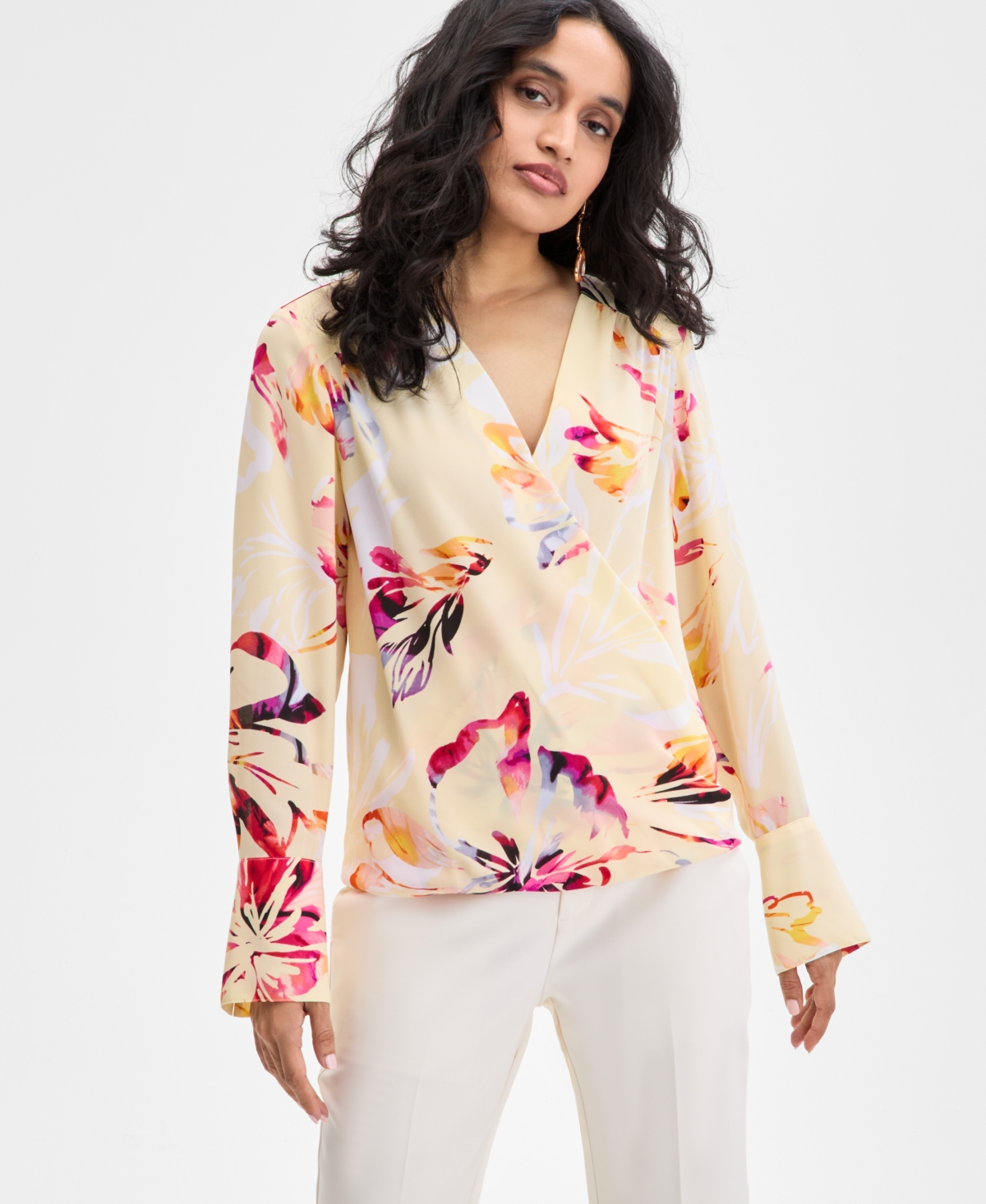 Inc International Concepts Women's V-neck Long-sleeve Top, Exclusively At Macy's