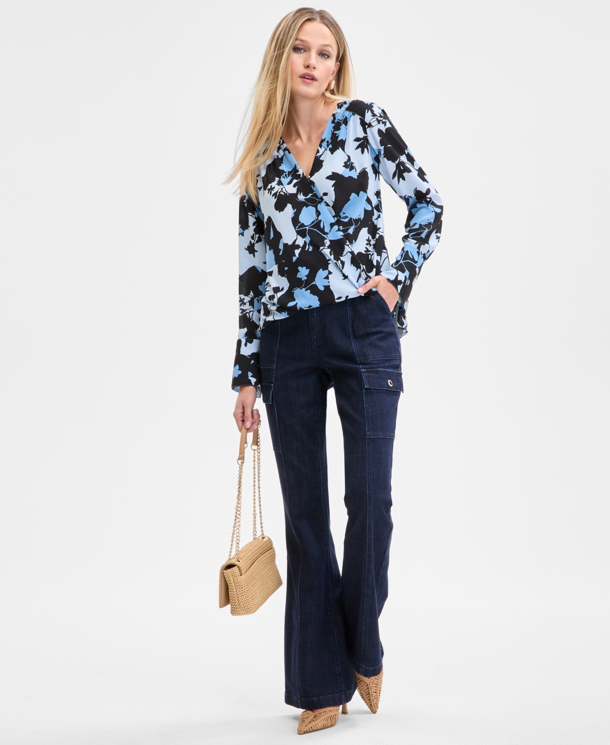 Inc International Concepts Women's V-neck Long-sleeve Top, Exclusively At Macy's In Nila Bouqu