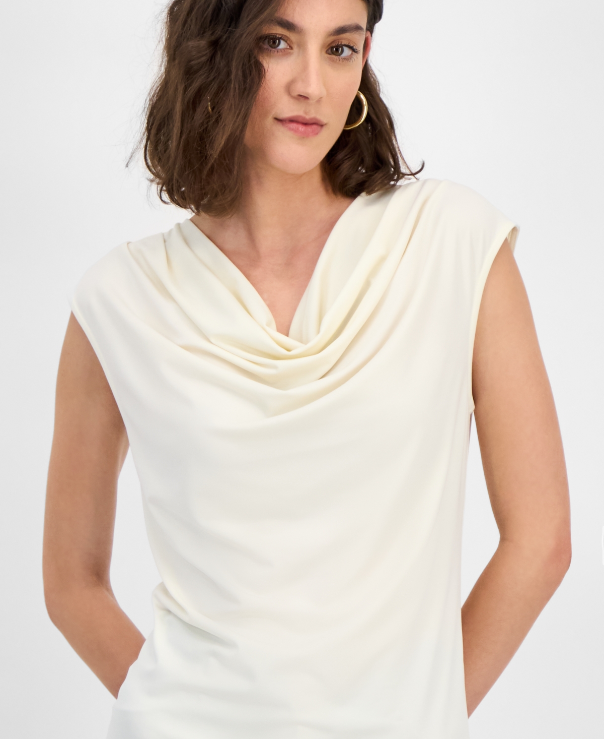 Inc International Concepts Women's Sleeveless Cowlneck Blouse, Exclusively At Macy's In Vintage Cr