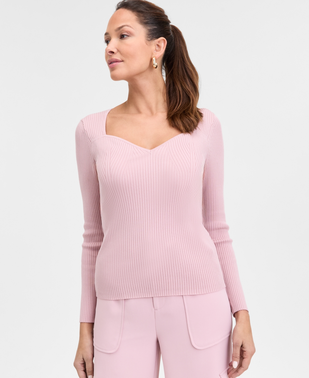 Inc International Concepts Women's Sweetheart-neck Sweater, Exclusively At Macy's In Pale Mauve