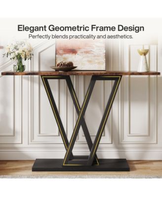 Gold Console Table, Modern Hallway Table for Entryway, 43 Inch Entryway Tables Narrow Sofa Table for Living Room, Stable Metal Frame & Easy Assemble, Faux Marble White