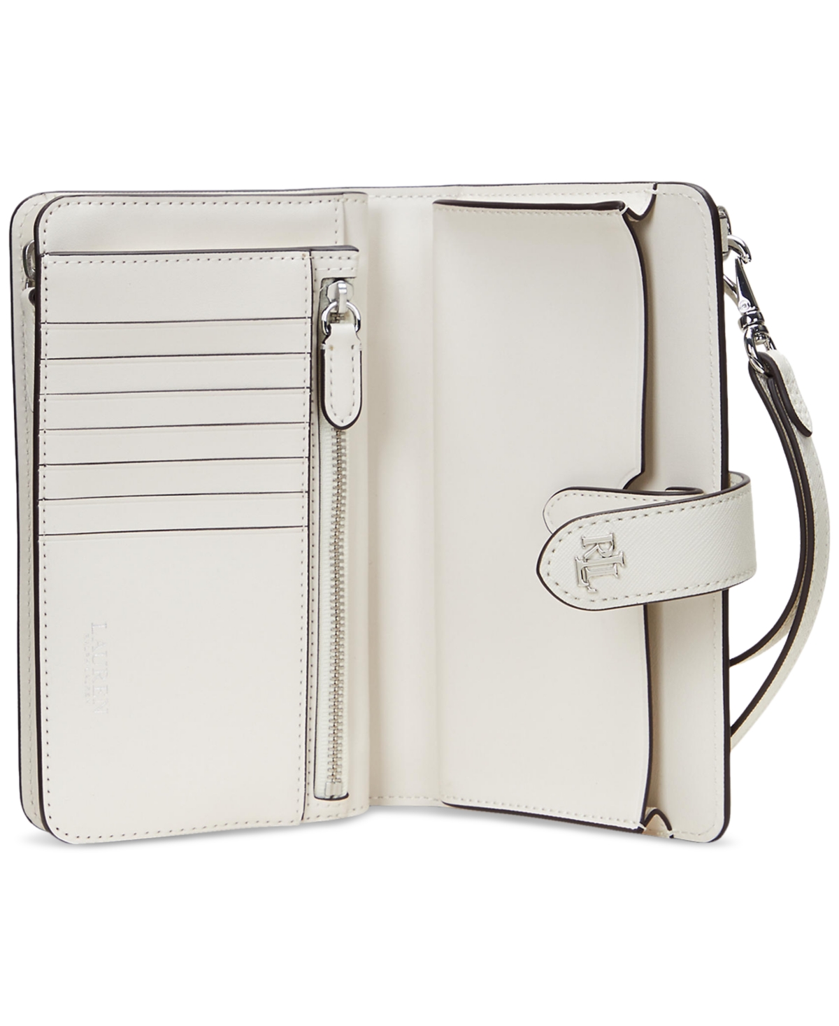 Ralph Lauren Crosshatch Leather Tech Wristlet In Soft White