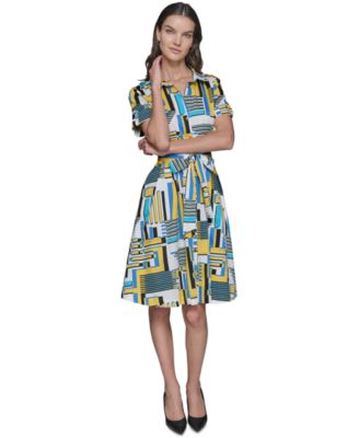 KARL LAGERFELD PARIS - Women's Cotton Printed Belted Midi Dress