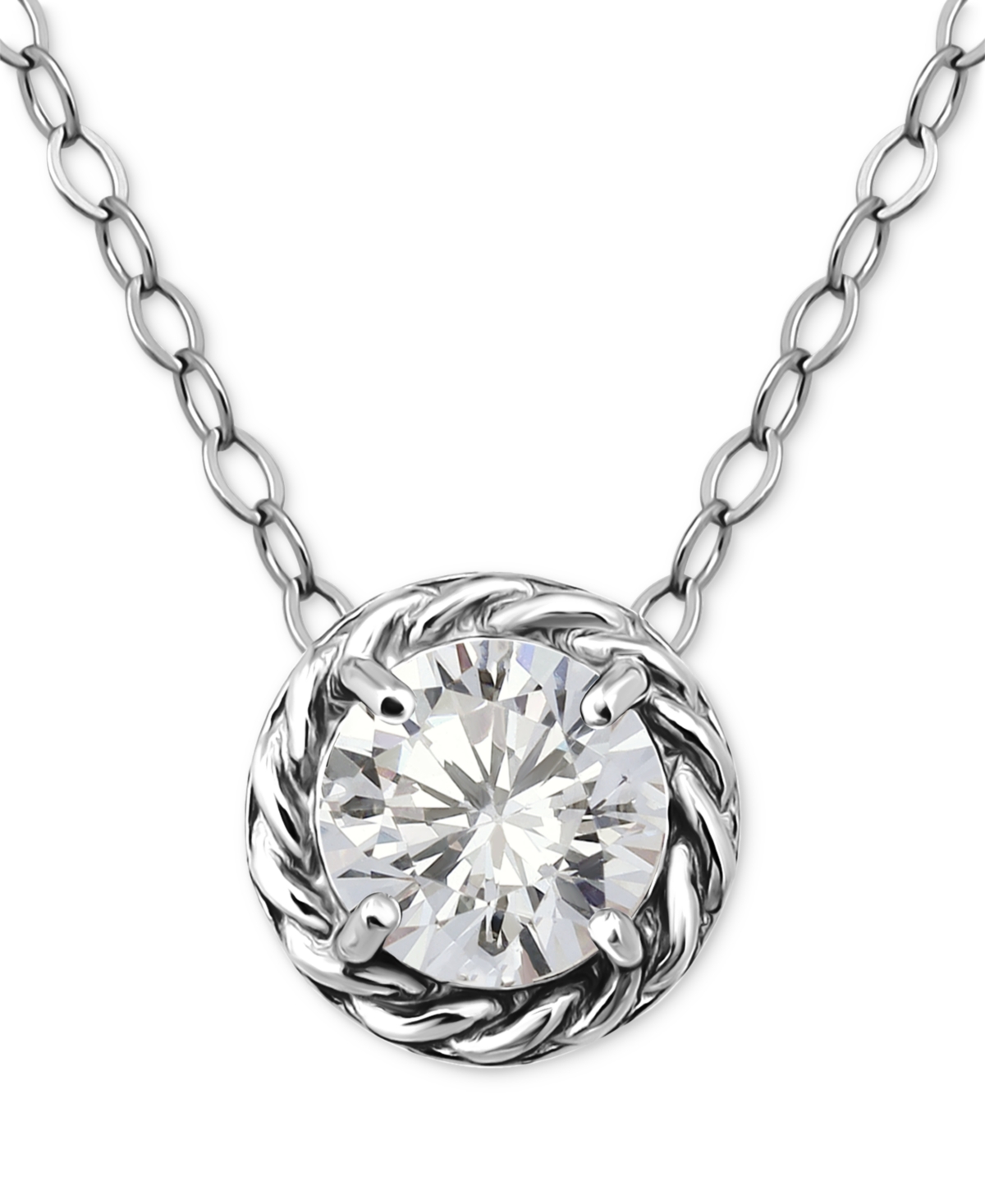 Giani Bernini (1 1/4 Cttw) 6mm Round Cubic Zirconia With Polished Rope Style Border Necklace. 16" + 2" Extender. 1 In Silver