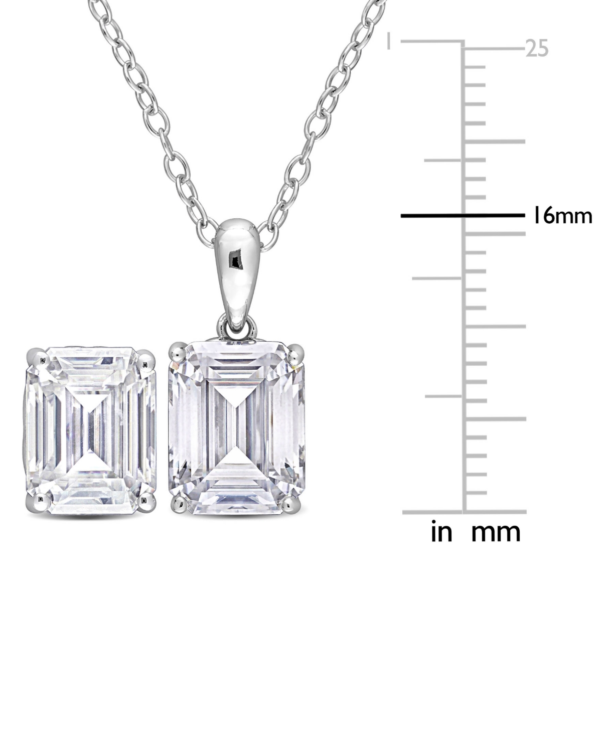 Macy's 2-pc. Set Moissanite (7-1/2 Ct. T.w.) Emerald-cut Stud Earrings & Pendant 18" Necklace In Sterling S In Moissanite