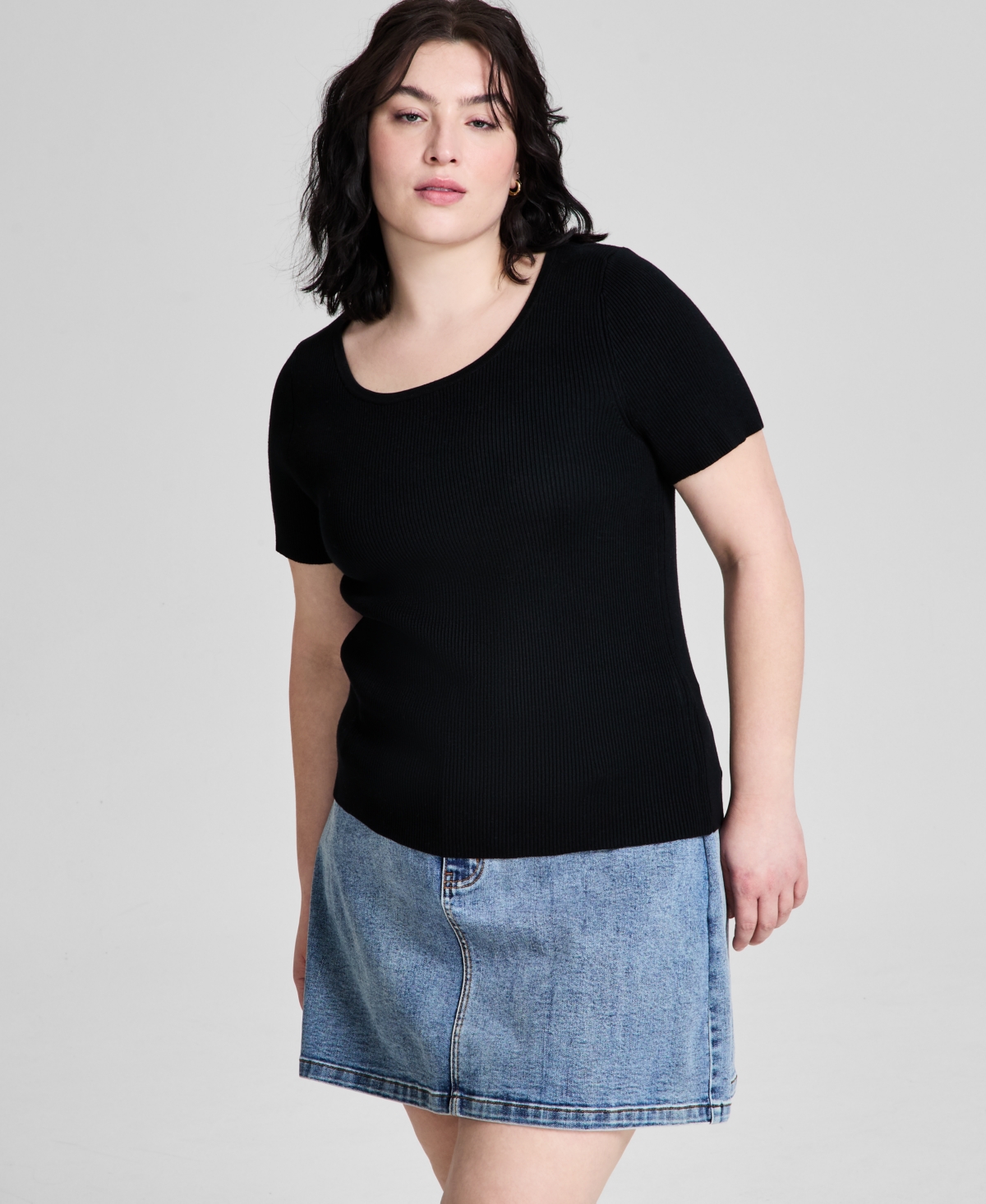 Trendy Plus Size Short-Sleeve Sweater, Exclusively at Macy's - White