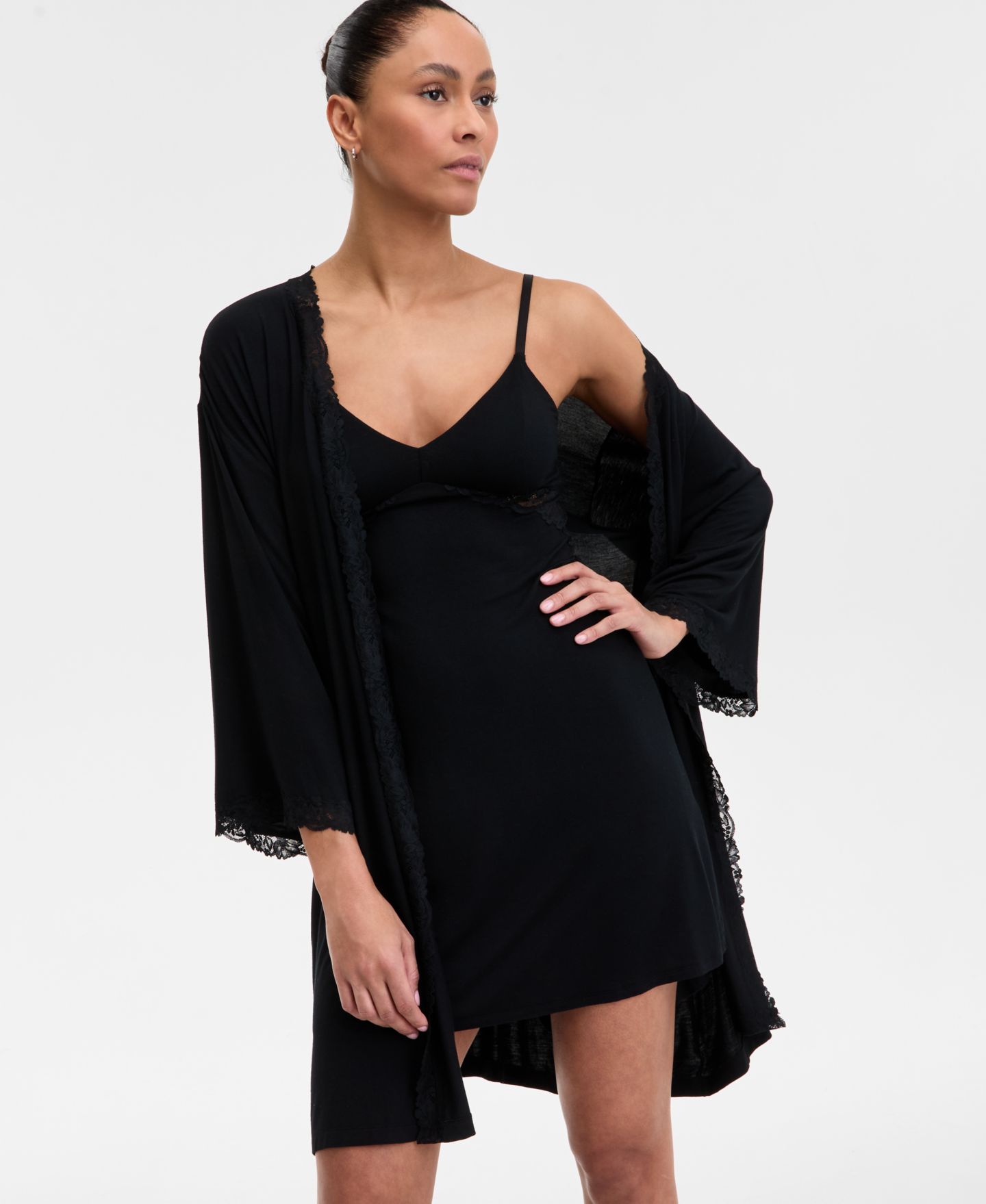 Халат Wrap, кружевная отделка — I.N.C. International Concepts, цвет: Глубокий чёрный — фото 4