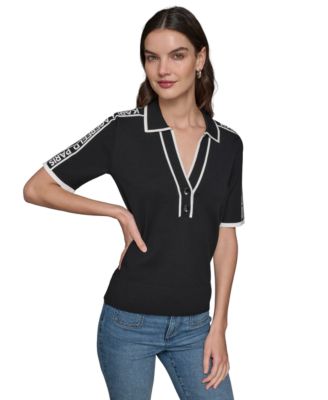 KARL LAGERFELD PARIS - Women's Shoulder-Logo Polo Top