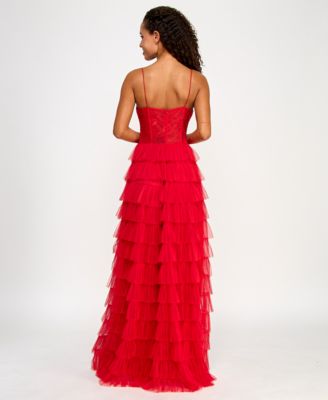 Juniors' Lace Ruffled Sweetheart Sleeveless Gown, Created for Macy's