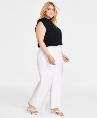Trendy Plus Size High-Rise Wide-Leg Ponté-Knit Pants, Created for Macy's