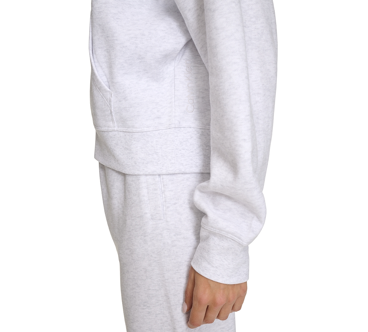 Shop Calvin Klein Women's Fleece Crop Zip-front Long-sleeve Hoodie In Optic Heather