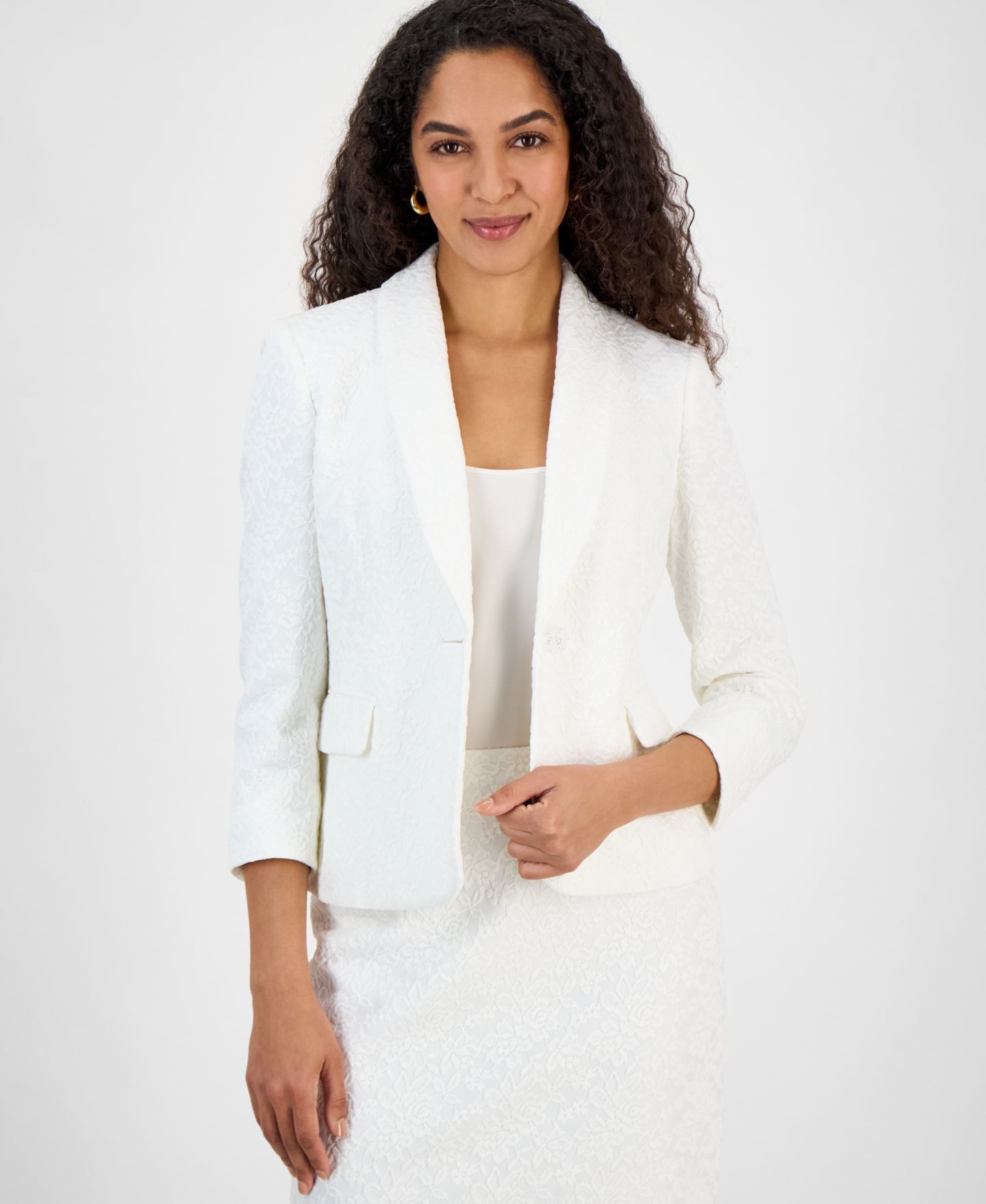 Женский пиджак Kasper Bonded-Lace Shawl-Collar Blazer, Regular & Petite, цвет: Белый — фото 8